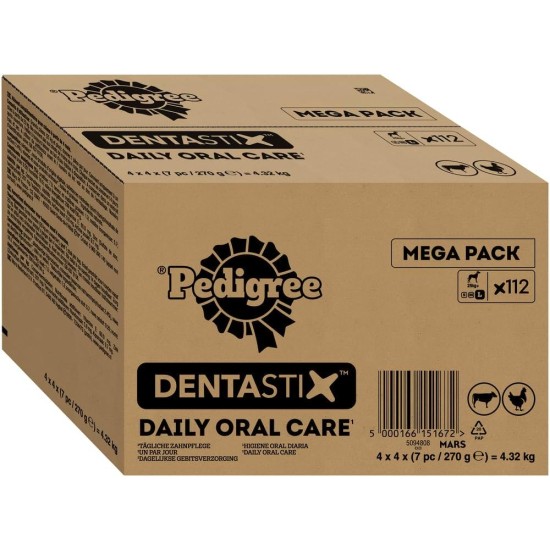 Pedigree DentaStix Daily Oral Care dental care snack for large dogs - dog treats with chicken & beef flavor for every day - 1 x 112 pieces (packaging may vary) Pedigree DentaStix Daily Oral Care dental care snack for large dogs - dog treats with chicken & beef flavor for every day - 1 x 112 pieces (packaging may vary)