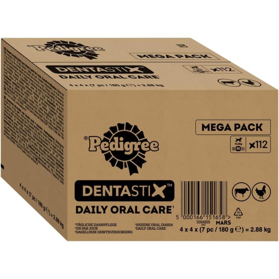 Pedigree DentaStix Daily Oral Care dental care snack for large dogs - dog treats with chicken & beef flavor for every day - 1 x 112 pieces (packaging may vary) Pedigree DentaStix Daily Oral Care dental care snack for large dogs - dog treats with chicken & beef flavor for every day - 1 x 112 pieces (packaging may vary)