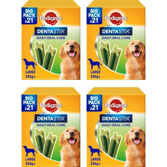 Pedigree Dentastix Fresh 84 Snacks for Oral Hygiene (Large Dog > 25 kg) 810 g 21 Pieces - 4 Packs of 21 (84 Pieces Total) Pedigree Dentastix Fresh 84 Snacks for Oral Hygiene (Large Dog > 25 kg) 810 g 21 Pieces - 4 Packs of 21 (84 Pieces Total)