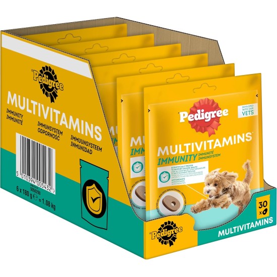 Pedigree Multivitamins Immune System Dog Treats, 30 Soft Dog Treats, 6 x 180 g, Supplements to Support the Immune System, Easy Feeding Pedigree Multivitamins Immune System Dog Treats, 30 Soft Dog Treats, 6 x 180 g, Supplements to Support the Immune System, Easy Feeding