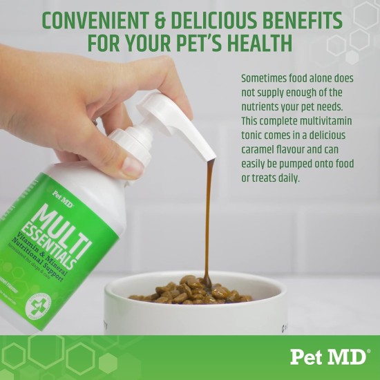 Pet MD Multi Essentials Complete Multivitamin for Dogs and Cats, Vitamin B for Dogs, Cat Vitamins, Multivitamin for Dogs, Calcium Additive for Dogs, Vitamins for Older Dogs and Puppies, 250 ml Pet MD Multi Essentials Complete Multivitamin for Dogs and Cats, Vitamin B for Dogs, Cat Vitamins, Multivitamin for Dogs, Calcium Additive for Dogs, Vitamins for Older Dogs and Puppies, 250 ml