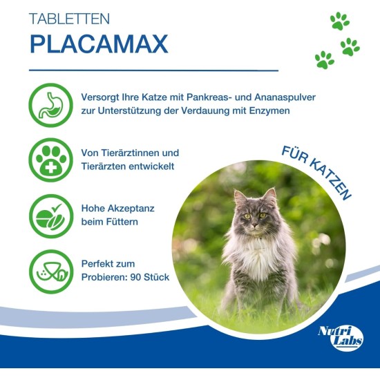 Placamax® Cat Tablets Pack of 90 - Health Products for Cats - Digestive Tablets Cat - Dietary Supplement for Cats - Cat Supplement with Pancreas Powder and Much More Placamax® Cat Tablets Pack of 90 - Health Products for Cats - Digestive Tablets Cat - Dietary Supplement for Cats - Cat Supplement with Pancreas Powder and Much More