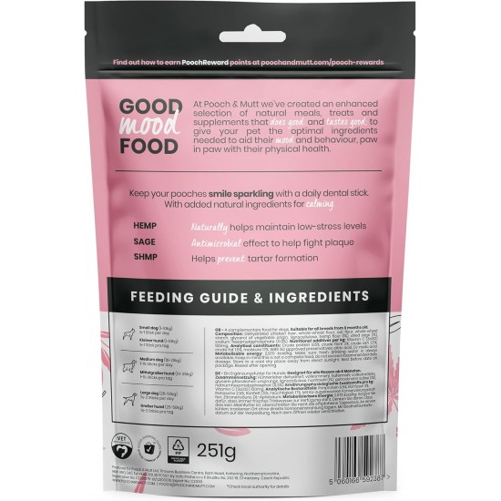 Pooch & Mutt - Calming Dental Sticks for Dogs, Dental Sticks with Hemp and Sage Flavour for Dogs, 1 Pack of 7 Sticks Pooch & Mutt - Calming Dental Sticks for Dogs, Dental Sticks with Hemp and Sage Flavour for Dogs, 1 Pack of 7 Sticks