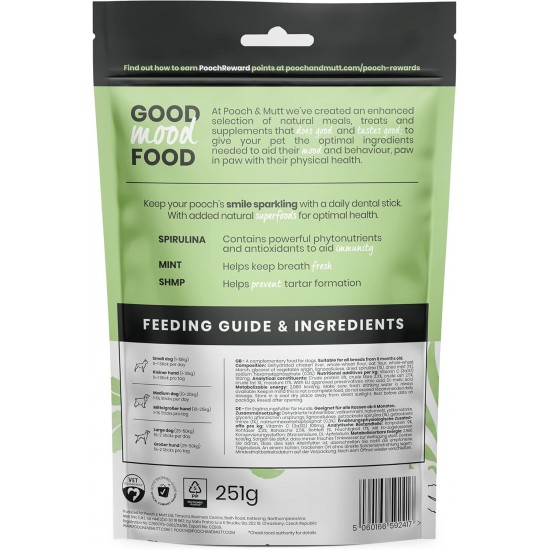 Pooch & Mutt - Superfood Dental Sticks for Dogs, Spirulina & Mint Flavoured Dental Sticks for Dogs, 1 Pack of 7 Sticks Pooch & Mutt - Superfood Dental Sticks for Dogs, Spirulina & Mint Flavoured Dental Sticks for Dogs, 1 Pack of 7 Sticks