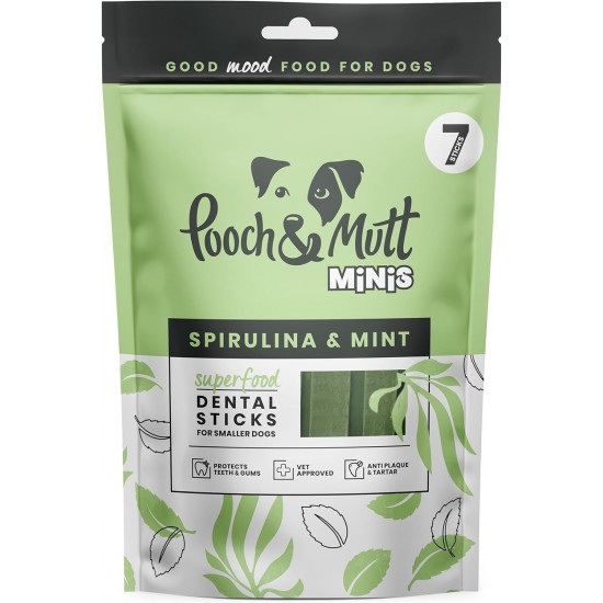Pooch & Mutt - Superfood Dental Sticks for Dogs, Spirulina & Mint Flavoured Dental Sticks for Dogs, 1 Pack of 7 Sticks Pooch & Mutt - Superfood Dental Sticks for Dogs, Spirulina & Mint Flavoured Dental Sticks for Dogs, 1 Pack of 7 Sticks