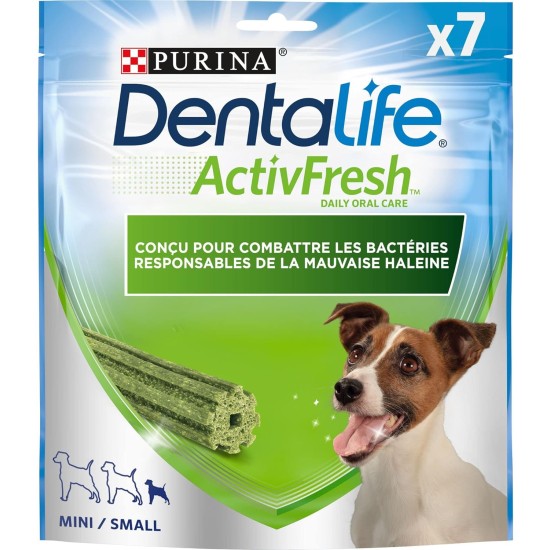 Purina Dentalife ActivFresh Mini Treat for Small Dogs, 7 Chew Sticks, Spirulina and Honey, 1 Piece, 115 g Purina Dentalife ActivFresh Mini Treat for Small Dogs, 7 Chew Sticks, Spirulina and Honey, 1 Piece, 115 g