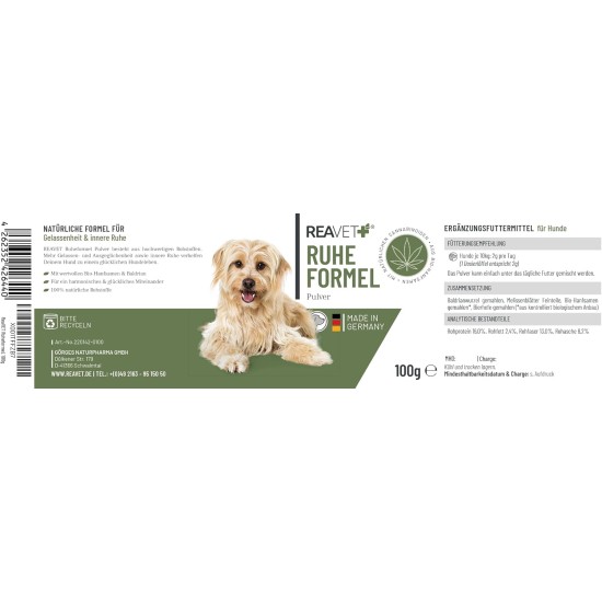 ReaVET Resting Formula for Dogs - Soothing with Valerian, Melissa & Organic Hemp Seeds I Relaxed & Balanced Dog Life I Rest, Overirritation, Nervousness, New Year's Eve & Travel ReaVET Resting Formula for Dogs - Soothing with Valerian, Melissa & Organic Hemp Seeds I Relaxed & Balanced Dog Life I Rest, Overirritation, Nervousness, New Year's Eve & Travel