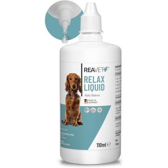 Relax Liquid 110 ml - Soothing Agent for Dogs, Cats as Drops with Valerian, for Anxiety, New Year's Eve, Stress, Car Ride & Travel - For Natural Calming and Relaxation Relax Liquid 110 ml - Soothing Agent for Dogs, Cats as Drops with Valerian, for Anxiety, New Year's Eve, Stress, Car Ride & Travel - For Natural Calming and Relaxation
