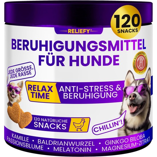 Reliefy Relax Time Soothing Agent for Dogs - 120 Treats with Valerian & Magnesium - Relaxation & Anti-Stress Agent - Delicious Snacks Peace & Relaxation Dog for Anxiety / Stress Reliefy Relax Time Soothing Agent for Dogs - 120 Treats with Valerian & Magnesium - Relaxation & Anti-Stress Agent - Delicious Snacks Peace & Relaxation Dog for Anxiety / Stress