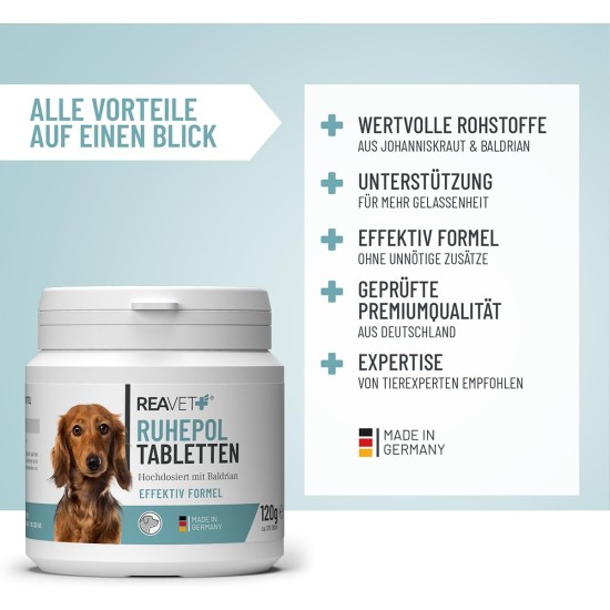Ruhepol Tablets for Dogs Pack of 120 - with Valerian and St. John's Wort I Feel Good, Move, New Year's Eve, Loss with High Acceptance Ruhepol Tablets for Dogs Pack of 120 - with Valerian and St. John's Wort I Feel Good, Move, New Year's Eve, Loss with High Acceptance
