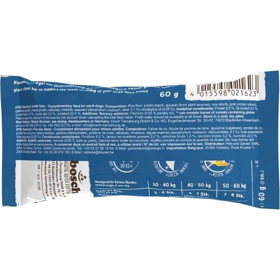 Sammy's Zahnfee Giant Chew Bar for Dogs to Support Teeth Cleaning Without Gluten Grains Natural Gentle Made Low Fat 8 x 60 g Sammy's Zahnfee Giant Chew Bar for Dogs to Support Teeth Cleaning Without Gluten Grains Natural Gentle Made Low Fat 8 x 60 g