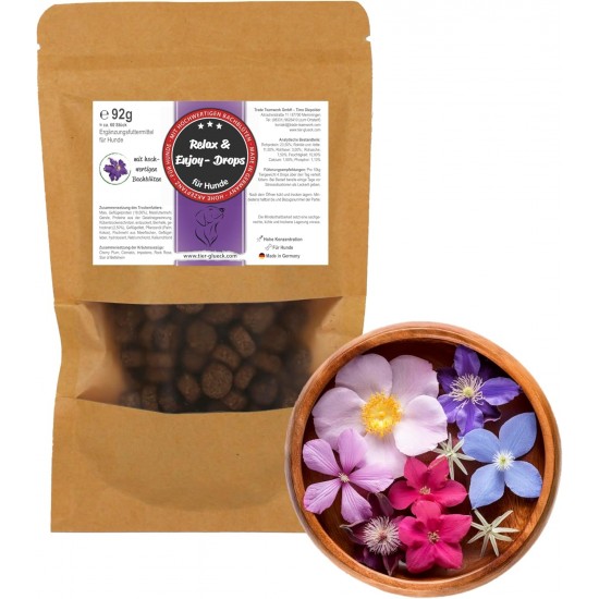 Trade Teamwork Relax Drops Dog - Calming Treats for Stress, Anxiety & Anxiety - Natural Relaxation, Calming & Anxiety - With Bach Flowers, Chamomile & Herbs - 92 g, Approx. 60 Pieces Trade Teamwork Relax Drops Dog - Calming Treats for Stress, Anxiety & Anxiety - Natural Relaxation, Calming & Anxiety - With Bach Flowers, Chamomile & Herbs - 92 g, Approx. 60 Pieces