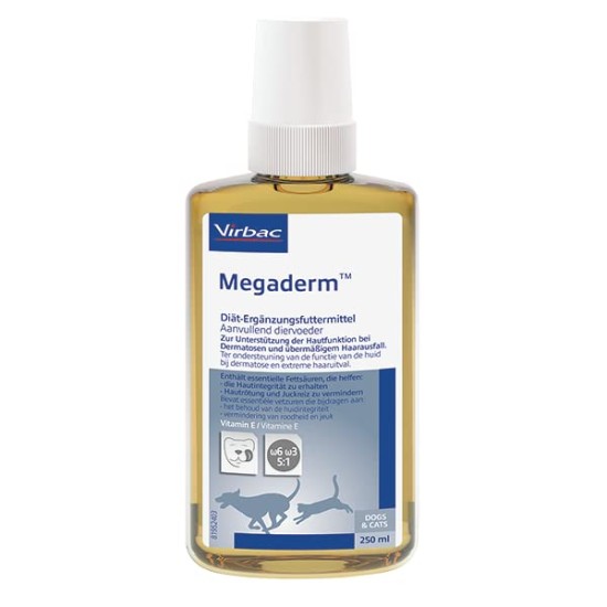 Virbac Megaderm | 250 ml | Dietary Supplement Food for Dogs and Cats | Can Support Skin Function in Dermatosis and Excessive Hair Loss | Contains Vitamin E Virbac Megaderm | 250 ml | Dietary Supplement Food for Dogs and Cats | Can Support Skin Function in Dermatosis and Excessive Hair Loss | Contains Vitamin E
