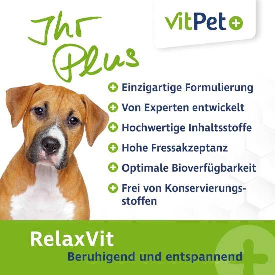 VitPet+ RelaxVit - Calming Agent for Dogs - With Magnesium, Tryptophan and Vitamin B Complex for Dogs - Supports Relaxation, Muscles and Nervous System - Against Stress and Anxiety (400 g) VitPet+ RelaxVit - Calming Agent for Dogs - With Magnesium, Tryptophan and Vitamin B Complex for Dogs - Supports Relaxation, Muscles and Nervous System - Against Stress and Anxiety (400 g)