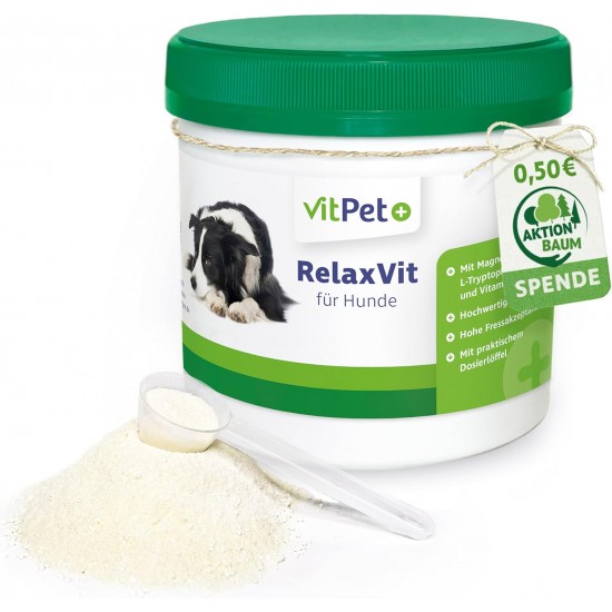VitPet+ RelaxVit - Calming Agent for Dogs - With Magnesium, Tryptophan and Vitamin B Complex for Dogs - Supports Relaxation, Muscles and Nervous System - Against Stress and Anxiety (400 g) VitPet+ RelaxVit - Calming Agent for Dogs - With Magnesium, Tryptophan and Vitamin B Complex for Dogs - Supports Relaxation, Muscles and Nervous System - Against Stress and Anxiety (400 g)