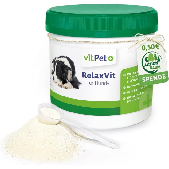 VitPet+ RelaxVit - Calming Agent for Dogs - With Magnesium, Tryptophan and Vitamin B Complex for Dogs - Supports Relaxation, Muscles and Nervous System - Against Stress and Anxiety (400 g) VitPet+ RelaxVit - Calming Agent for Dogs - With Magnesium, Tryptophan and Vitamin B Complex for Dogs - Supports Relaxation, Muscles and Nervous System - Against Stress and Anxiety (400 g)