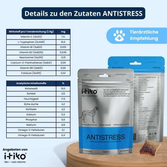 Vitamins for Dogs, Delicious Dog Soothing Food Supplement, Calming Agent for Dogs, Improvement of the Nervous System, Bark-Inhibiting, L-Tryptophan Vitamins for Dogs, Delicious Dog Soothing Food Supplement, Calming Agent for Dogs, Improvement of the Nervous System, Bark-Inhibiting, L-Tryptophan