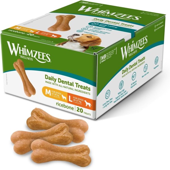 WHIMZEES Natural Gluten-free Dental Care Snacks, Chew Sticks for Dogs, Rice Bone, L, 9 x 60g WHIMZEES Natural Gluten-free Dental Care Snacks, Chew Sticks for Dogs, Rice Bone, L, 9 x 60g