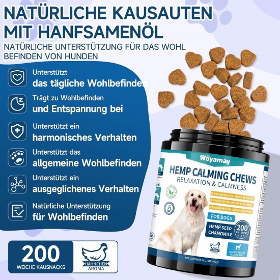 Woyamay Calming Agents for Dogs, Pack of 200 Natural Sedative Snacks for Dogs, Against Separation Anxiety, Barking, Fireworks & Thunderstorms - For All Dog Breeds, Chicken Flavour Woyamay Calming Agents for Dogs, Pack of 200 Natural Sedative Snacks for Dogs, Against Separation Anxiety, Barking, Fireworks & Thunderstorms - For All Dog Breeds, Chicken Flavour