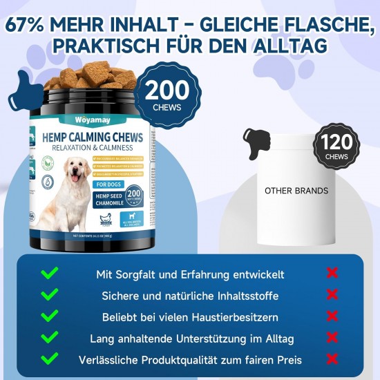 Woyamay Calming Agents for Dogs, Pack of 200 Natural Sedative Snacks for Dogs, Against Separation Anxiety, Barking, Fireworks & Thunderstorms - For All Dog Breeds, Chicken Flavour Woyamay Calming Agents for Dogs, Pack of 200 Natural Sedative Snacks for Dogs, Against Separation Anxiety, Barking, Fireworks & Thunderstorms - For All Dog Breeds, Chicken Flavour