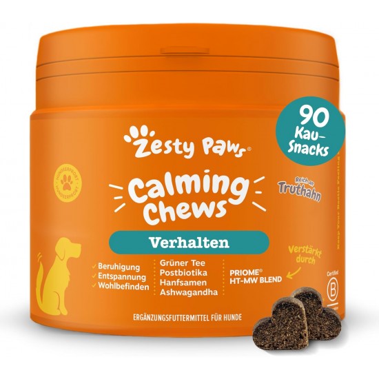 Zesty Paws Calming Chews for Dogs Relaxation & Anti-Stress Agent for Dogs Ashwagandha, Green Tea and L-Tryptophan For All Breeds with Turkey Flavour Pack of 90 Zesty Paws Calming Chews for Dogs Relaxation & Anti-Stress Agent for Dogs Ashwagandha, Green Tea and L-Tryptophan For All Breeds with Turkey Flavour Pack of 90