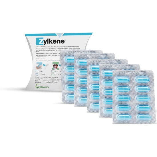 Zylkene Vetoquinol 225 mg | 50 Capsules | Supplementary Feed for Dogs | Support in Unfamiliar Situations | With Trypsin Hydrolysed Cattle Casein Zylkene Vetoquinol 225 mg | 50 Capsules | Supplementary Feed for Dogs | Support in Unfamiliar Situations | With Trypsin Hydrolysed Cattle Casein