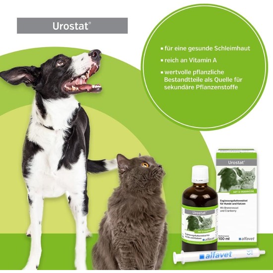 alfavet Urostat Supplementary Feed to Reduce Urinary Stone Formation for Dogs and Cats with Nettle and Golden Rod, 100 ml, Dosing Syringe alfavet Urostat Supplementary Feed to Reduce Urinary Stone Formation for Dogs and Cats with Nettle and Golden Rod, 100 ml, Dosing Syringe