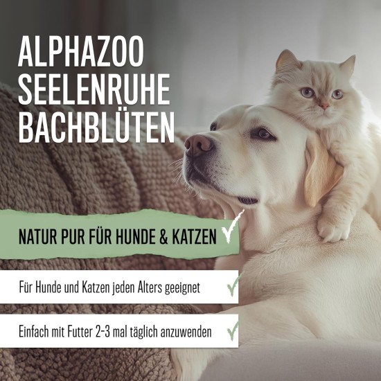 alphazoo Seelenruhe Anti-Stress Bach Flowers for Dogs and Cats 15 g I Globules Calming Tablets Against Hustle and Stress I Natural Soothing Agent alphazoo Seelenruhe Anti-Stress Bach Flowers for Dogs and Cats 15 g I Globules Calming Tablets Against Hustle and Stress I Natural Soothing Agent