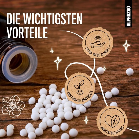 alphazoo Seelenruhe Anti-Stress Bach Flowers for Dogs and Cats 15 g I Globules Calming Tablets Against Hustle and Stress I Natural Soothing Agent alphazoo Seelenruhe Anti-Stress Bach Flowers for Dogs and Cats 15 g I Globules Calming Tablets Against Hustle and Stress I Natural Soothing Agent