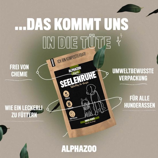alphazoo Seelenruhe Natural Soothing Agent for Dogs, 120 x Tablets with Hemp Oil and Valerian, Against Stress and Anxiety, For More Relaxation alphazoo Seelenruhe Natural Soothing Agent for Dogs, 120 x Tablets with Hemp Oil and Valerian, Against Stress and Anxiety, For More Relaxation