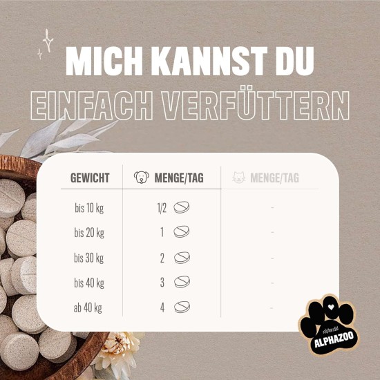 alphazoo Seelenruhe Natural Soothing Agent for Dogs, 120 x Tablets with Hemp Oil and Valerian, Against Stress and Anxiety, For More Relaxation alphazoo Seelenruhe Natural Soothing Agent for Dogs, 120 x Tablets with Hemp Oil and Valerian, Against Stress and Anxiety, For More Relaxation