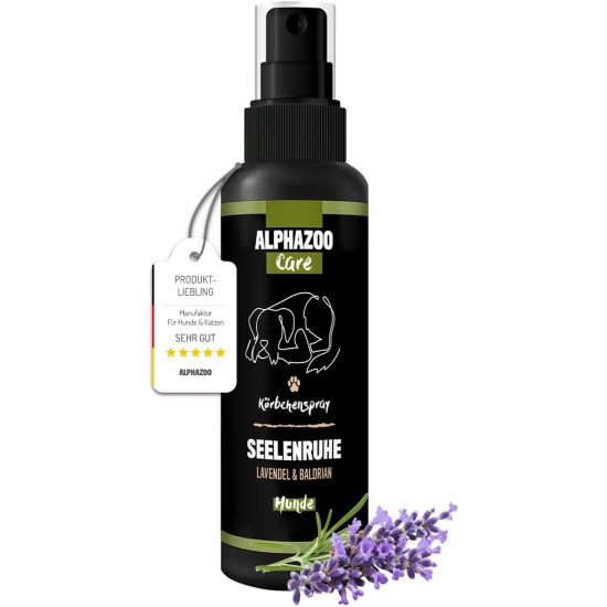 alphazoo Soothing Agent for Dogs I Peace of Mind Soothing Spray 100 ml with Valerian I Soothing for Car Trips, Travel, New Year's Eve & Being Alone I Strong Spray with Fragrance Against Stress I High alphazoo Soothing Agent for Dogs I Peace of Mind Soothing Spray 100 ml with Valerian I Soothing for Car Trips, Travel, New Year's Eve & Being Alone I Strong Spray with Fragrance Against Stress I High