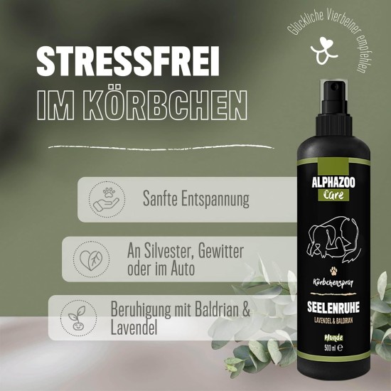 alphazoo Soothing Agent for Dogs I Peace of Mind Soothing Spray 100 ml with Valerian I Soothing for Car Trips, Travel, New Year's Eve & Being Alone I Strong Spray with Fragrance Against Stress I High alphazoo Soothing Agent for Dogs I Peace of Mind Soothing Spray 100 ml with Valerian I Soothing for Car Trips, Travel, New Year's Eve & Being Alone I Strong Spray with Fragrance Against Stress I High