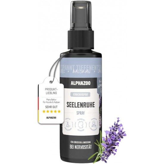 alphazoo Soothing Agent for Dogs I Peace of Mind Soothing Spray 100 ml with Valerian I Soothing for Car Trips, Travel, New Year's Eve & Being Alone I Strong Spray with Fragrance Against Stress I High alphazoo Soothing Agent for Dogs I Peace of Mind Soothing Spray 100 ml with Valerian I Soothing for Car Trips, Travel, New Year's Eve & Being Alone I Strong Spray with Fragrance Against Stress I High
