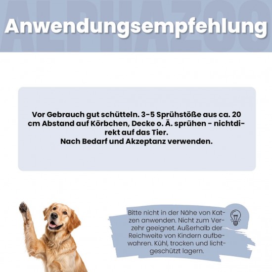 alphazoo Soothing Agent for Dogs I Peace of Mind Soothing Spray 100 ml with Valerian I Soothing for Car Trips, Travel, New Year's Eve & Being Alone I Strong Spray with Fragrance Against Stress I High alphazoo Soothing Agent for Dogs I Peace of Mind Soothing Spray 100 ml with Valerian I Soothing for Car Trips, Travel, New Year's Eve & Being Alone I Strong Spray with Fragrance Against Stress I High