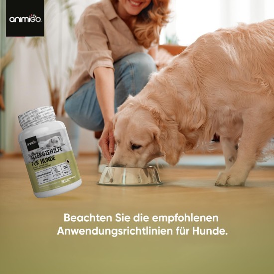 animigo Allergiehilfe für Hunde - 120 Allergie Tabletten für Haut-, Umwelt- & Nahrungsmittelallergien - Mit Kurkuma, Flohsamenschalen, Leinsamen, Traubenkernextrakt, Kürbiskern, Mit Huhn Geschmack animigo Allergiehilfe für Hunde - 120 Allergie Tabletten für Haut-, Umwelt- & Nahrungsmittelallergien - Mit Kurkuma, Flohsamenschalen, Leinsamen, Traubenkernextrakt, Kürbiskern, Mit Huhn Geschmack