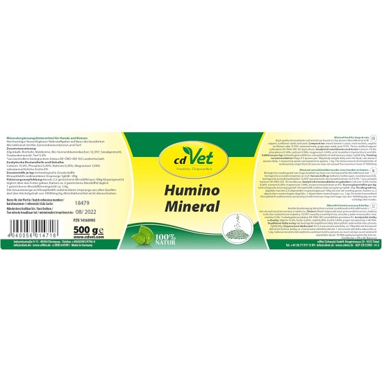 cdVet Naturprodukte HuminoMineral 500 g - Dog, Cat - Mineral Supplement Feed - Gastrointestinal Regulation - Vitamin + Mineral Supplier - High Zinc + Magnesium Content - Cell Protection - Health - cdVet Naturprodukte HuminoMineral 500 g - Dog, Cat - Mineral Supplement Feed - Gastrointestinal Regulation - Vitamin + Mineral Supplier - High Zinc + Magnesium Content - Cell Protection - Health -