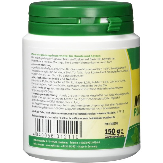 cdVet Naturprodukte MicroMineral Plus Dog & Cat 150 g - Extra Zinc and Selenium - Vitamin, Mineral and Trace Element Generator - Gastric Acid Binder - Pollutant Binders - Gastrointestinal Regulation - cdVet Naturprodukte MicroMineral Plus Dog & Cat 150 g - Extra Zinc and Selenium - Vitamin, Mineral and Trace Element Generator - Gastric Acid Binder - Pollutant Binders - Gastrointestinal Regulation -