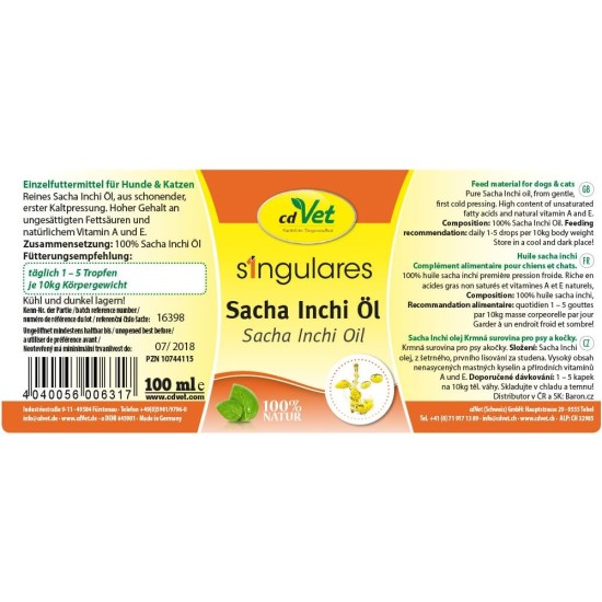 cdVet Naturprodukte Singulares Sacha Inchi Oil 100 ml - Dog, Cat - Food Supplement - High Digestibility - Rich in Vitamin A+E - Omega 3, Omega 6, Omega 9 Fatty Acids - 100% Natural cdVet Naturprodukte Singulares Sacha Inchi Oil 100 ml - Dog, Cat - Food Supplement - High Digestibility - Rich in Vitamin A+E - Omega 3, Omega 6, Omega 9 Fatty Acids - 100% Natural