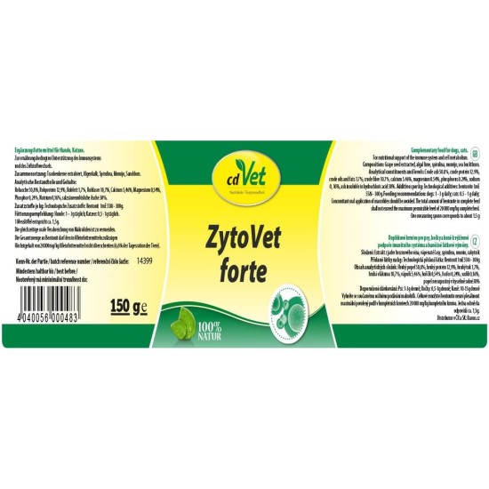 cdVet Naturprodukte ZytoVet forte 150 g - Dog, Cat - Supplementary Feed - Support of the Immune System - Autoimmune Diseases - Cell Metabolism Problems - Healthy Cells - Health - cdVet Naturprodukte ZytoVet forte 150 g - Dog, Cat - Supplementary Feed - Support of the Immune System - Autoimmune Diseases - Cell Metabolism Problems - Healthy Cells - Health -
