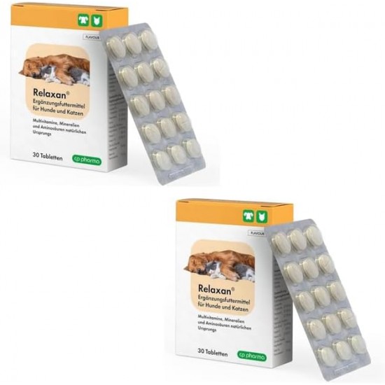 cp-pharma Relaxan | Double Pack | 2 x 30 Tablets | Supplementary Feed for Dogs & Cats | Multivitamins, Minerals and Amino Acids | Support for Stress Situations cp-pharma Relaxan | Double Pack | 2 x 30 Tablets | Supplementary Feed for Dogs & Cats | Multivitamins, Minerals and Amino Acids | Support for Stress Situations