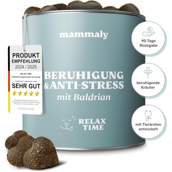 mammaly Relax Time Soothing Agent for Dogs - 110 Treats with Valerian & Lemon Balm (Relaxation & Anti-Stress Agent) Delicious Snacks Peace & Relaxation Dog for Anxiety / Stress mammaly Relax Time Soothing Agent for Dogs - 110 Treats with Valerian & Lemon Balm (Relaxation & Anti-Stress Agent) Delicious Snacks Peace & Relaxation Dog for Anxiety / Stress