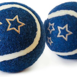 2 x Gold Stars Tennis Balls for Dogs - Throwing and Fetch Ball - Festive Navy Blue Gold - 6.5cm Diameter 2 x Gold Stars Tennis Balls for Dogs - Throwing and Fetch Ball - Festive Navy Blue Gold - 6.5cm Diameter