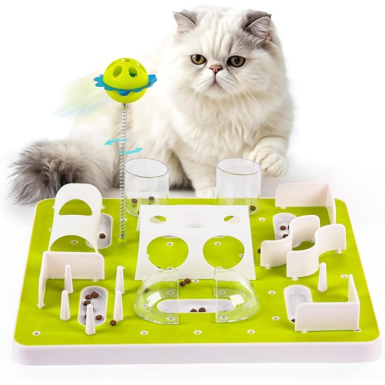 ALL FOR PAWS Interactives Cat Treat Maze Toy Cat Food Dispenser Kitty Puzzle Feeder Catnip Toy Cat Wand Toy Cat Fun Playing Toys Kitten Toys