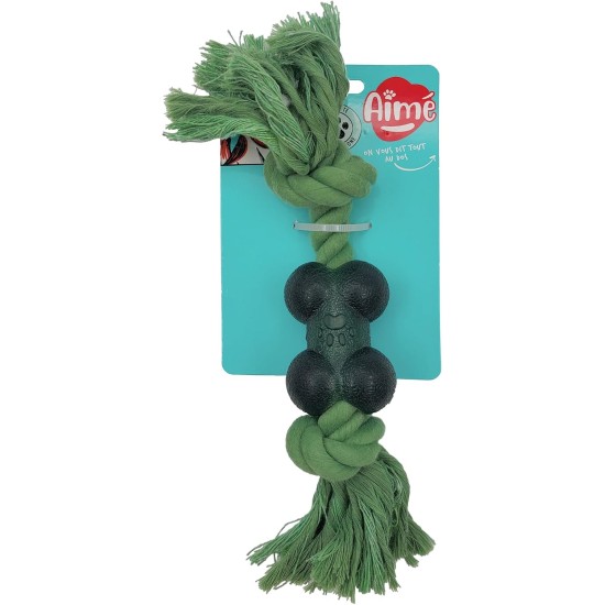 Aimé Hundespielzeug – Seil aus Gummi in Knochenform – Spielzeug für Beschäftigung und Interaktion – auf Basis von recycelter Baumwolle – Zwei-Material – strapazierfähiges Spiel für Kauer weich – 26 cm Aimé Hundespielzeug – Seil aus Gummi in Knochenform – Spielzeug für Beschäftigung und Interaktion – auf Basis von recycelter Baumwolle – Zwei-Material – strapazierfähiges Spiel für Kauer weich – 26 cm