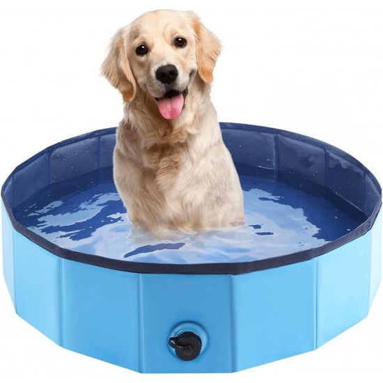 Avilia Folding Pool for Dogs, Refreshing and Non-Slip, 120 x 30 cm, Scratch-Resistant PVC with Drain Plug, Ideal for Summer and Pets