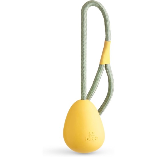 Beco Dog Toy - Natural Rubber Ball on Rope Toy for Dogs Egg Shape - Yellow Beco Dog Toy - Natural Rubber Ball on Rope Toy for Dogs Egg Shape - Yellow