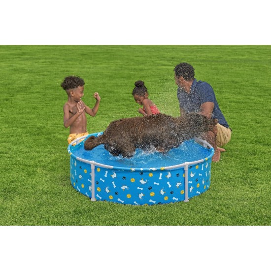Bestway Frame Pool Paw for Pets, Diameter 122 x 30.5 cm, 292 L, 3-Layer TriTech Material, Corrosion Protection, Non-Stick Coating, Playful Design, Easy Assembly, Drain Valve, Repair Patch Bestway Frame Pool Paw for Pets, Diameter 122 x 30.5 cm, 292 L, 3-Layer TriTech Material, Corrosion Protection, Non-Stick Coating, Playful Design, Easy Assembly, Drain Valve, Repair Patch