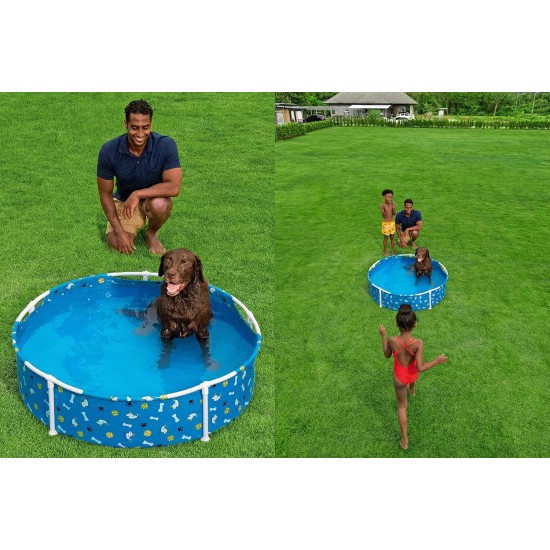 Bestway Frame Pool Paw for Pets, Diameter 122 x 30.5 cm, 292 L, 3-Layer TriTech Material, Corrosion Protection, Non-Stick Coating, Playful Design, Easy Assembly, Drain Valve, Repair Patch Bestway Frame Pool Paw for Pets, Diameter 122 x 30.5 cm, 292 L, 3-Layer TriTech Material, Corrosion Protection, Non-Stick Coating, Playful Design, Easy Assembly, Drain Valve, Repair Patch