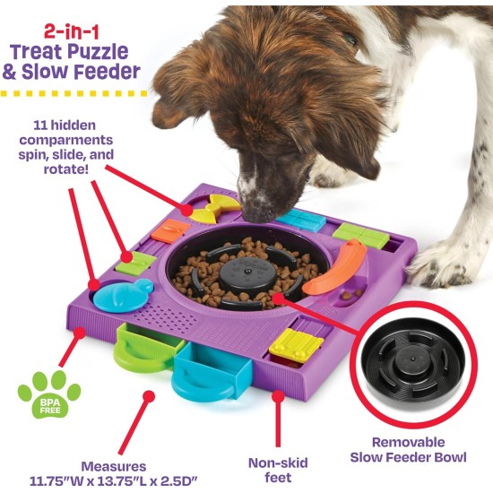 BrightKins DJ Doggo Puzzle Feeder, 2-in-1 Anti-Sling Feeding Bowl and Interactive Toy, Non-Slip Puzzle Feeder for Mental Stimulation BrightKins DJ Doggo Puzzle Feeder, 2-in-1 Anti-Sling Feeding Bowl and Interactive Toy, Non-Slip Puzzle Feeder for Mental Stimulation